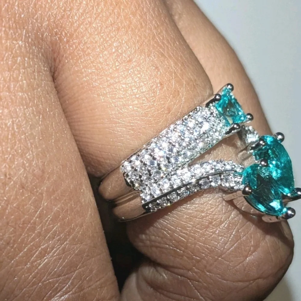 S925 Silver 5.10CTW EMERALD & WHITE Lab-Created DIAMOND Engagement Ring Sz 7